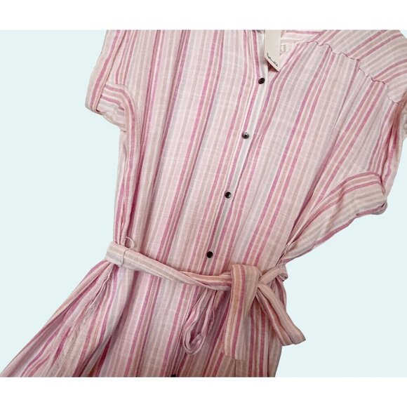 SPLENDID Wailea Hibiscus Pastel Stripe Linen Blend Full Button Dress Sz M NEW NW - Picture 5 of 8